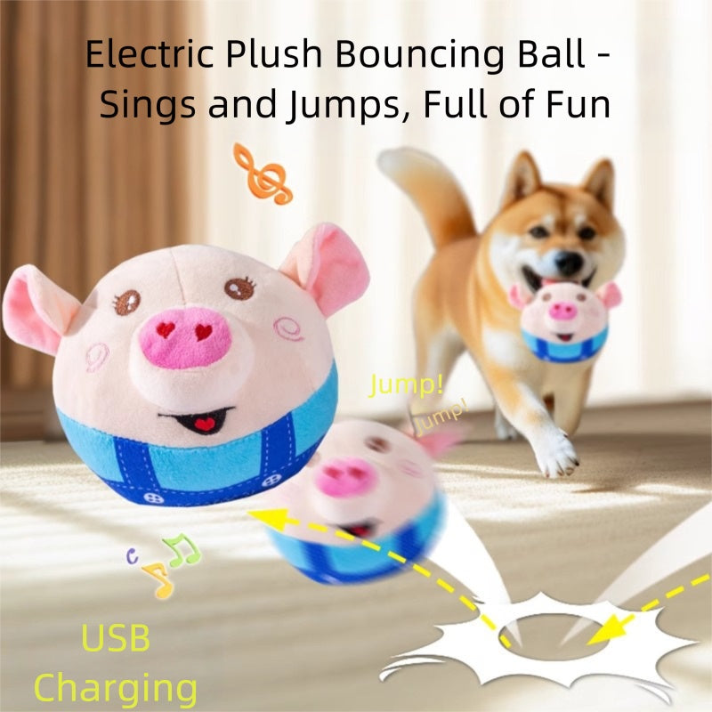 USB Rechargeable Plush Piglet Jumping Ball Interactive Pet Toy for Cats