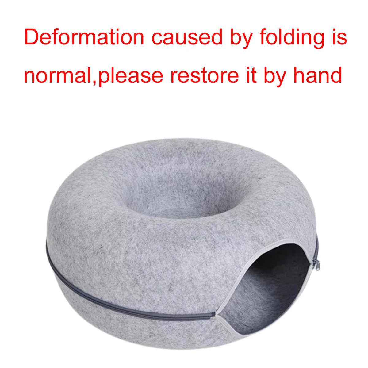 2-in-1 Felt Donut Cat Bed & Tunnel — Foldable Felt Nest with Breather Hole — M 50x50x20 cm (19.7x19.7x7.9 in) / L 60x60x28 cm (23.6x23.6x11.0 in)