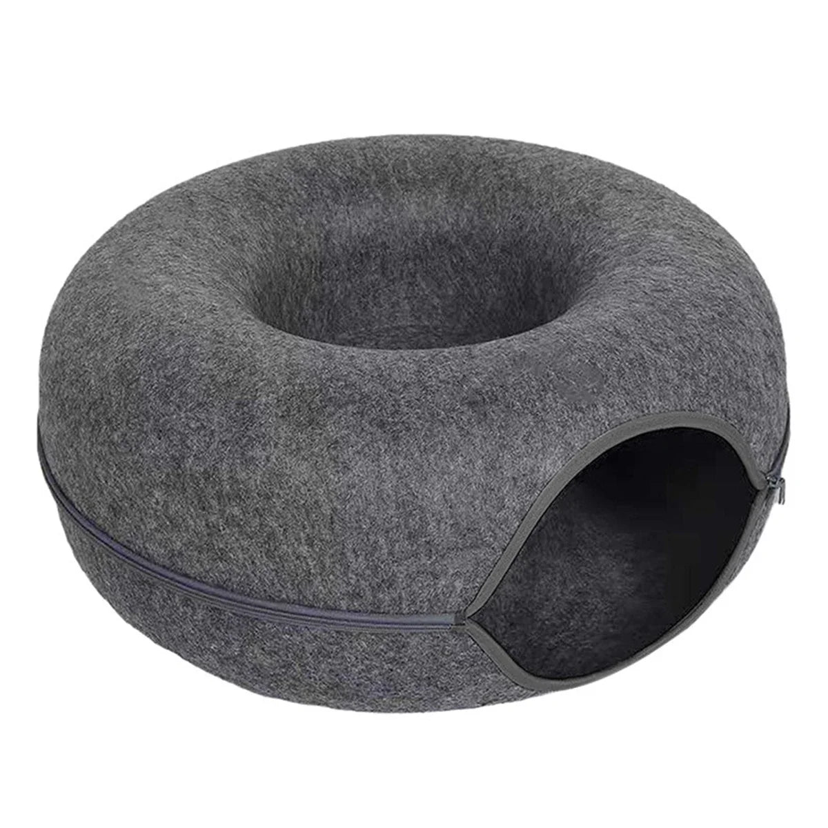 2-in-1 Felt Donut Cat Bed & Tunnel — Foldable Felt Nest with Breather Hole — M 50x50x20 cm (19.7x19.7x7.9 in) / L 60x60x28 cm (23.6x23.6x11.0 in)