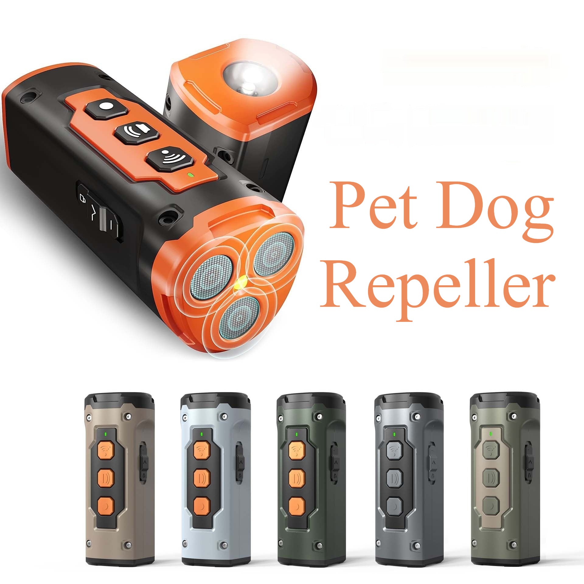 Ultrasonic Three Head Bark Deterrent Device with LED Flashlight for Dogs