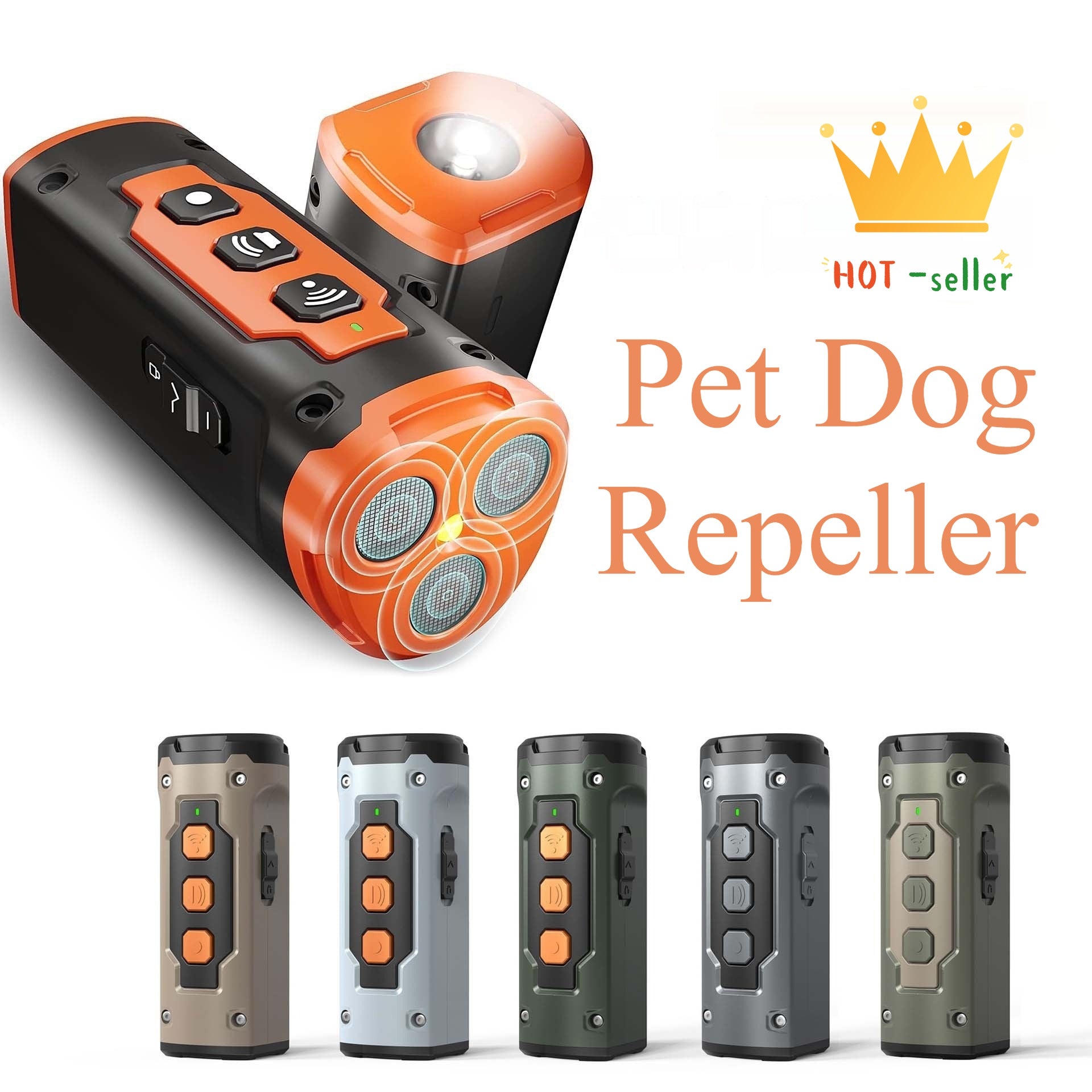 Ultrasonic Three Head Bark Deterrent Device with LED Flashlight for Dogs